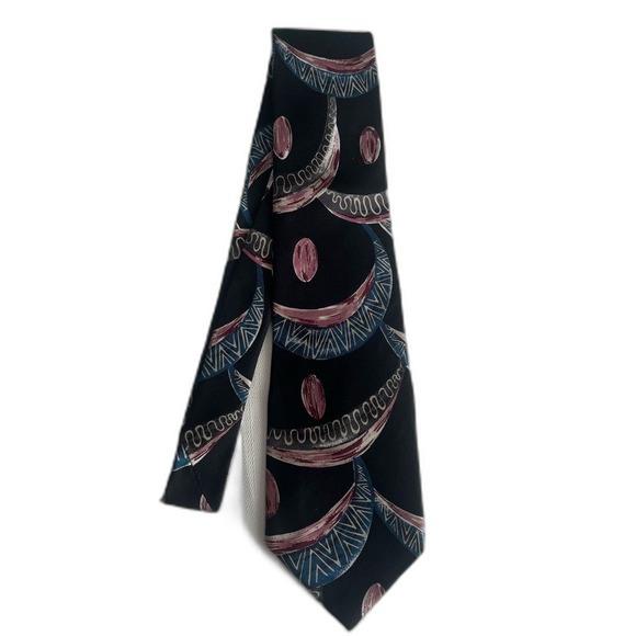 Vintage Halston III Italian Silk Necktie Tie Black Blue Purple Gray - Picture 2 of 6
